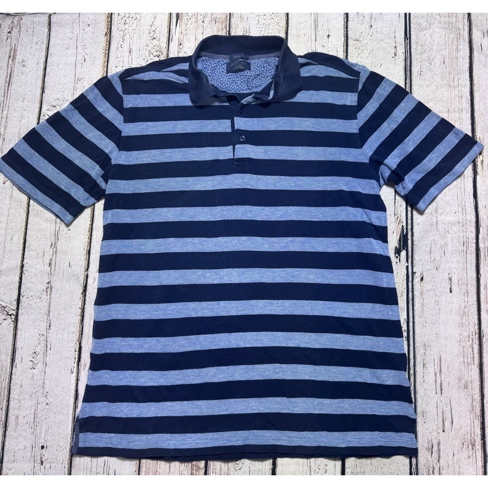 Paul & Shark Yachting Mens L Striped Polo Shirt Blue Silk Cotton Made In Italy